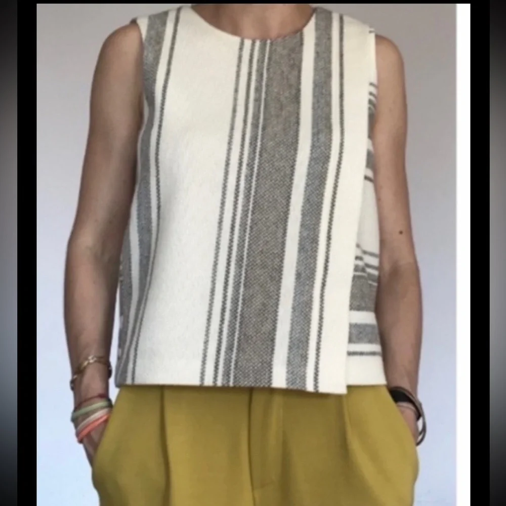 TORY BURCH Tank Striped Southwest White Gray Beige Top Blouse Textured